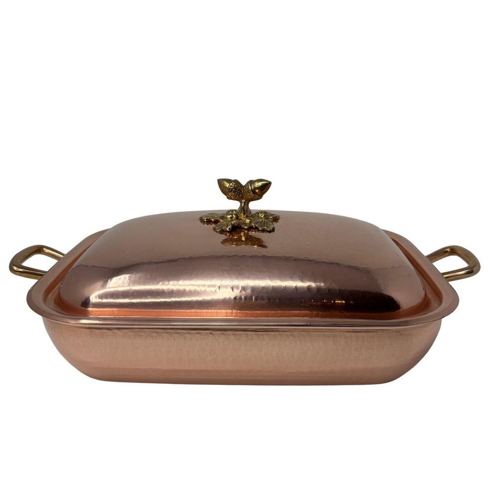 Vintage Ruffoni Historia Hammered Copper Roaster 11x14 Tin Lined Acorn Lid Italy